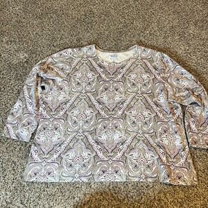 Croft & Barrow Womens Plus 2X Classic Tee Long Sleeve Paisley Print Cotton